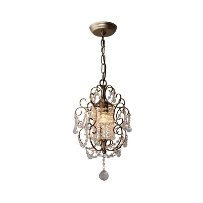 Silver/Brass Scrolled Pendant Lighting Traditional Crystal Single-Bulb Bedside Pendulum Light