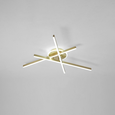 Simplicity Criss-Cross Semi Flush Acrylic 3/4/5 Lights Living Room Ceiling Mount Lamp in Gold, White Light/Remote Control Stepless Dimming