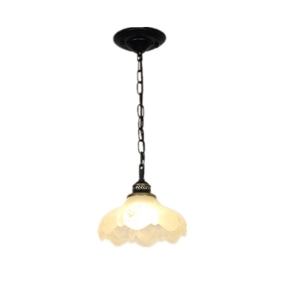 Single Flower/Bell Shaped Pendulum Light Vintage White Frost Glass Hanging Lamp for Corridor