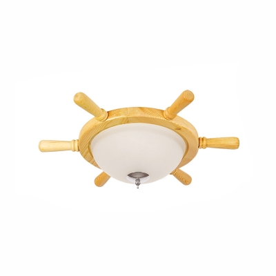 Small/Large Dome Milk Glass Flush Mount Mediterranean 2/3-Bulb Yellow/Brown Ceiling Flush Light with Rudder Design