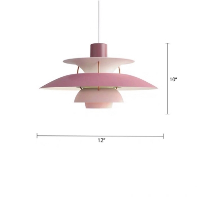 Small/Large Layered Restaurant Pendant Lamp Metallic Single-Bulb Macaron Hanging Light in Pink/Red/Blue
