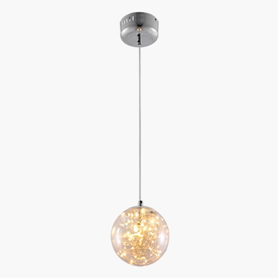 Small/Medium/Large Ball Firefly Ceiling Light Minimalist Amber/Smoke Grey Glass Foyer LED Flush Mount Lamp, Flushmount/Hanging Cord