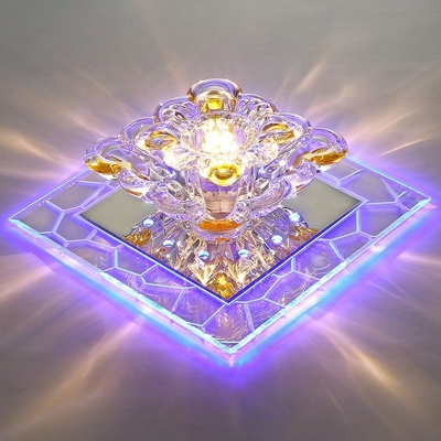 Square Crystal Flower Flush Mount Modern Clear LED Ceiling Light in Warm/Blue/Purple Light, 3/5w
