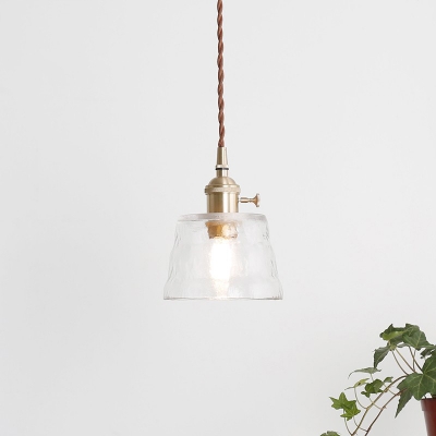 Tapered Clear Glass Mini Pendant Lamp Minimalist 1-Head Dining Room Hanging Light in Brass