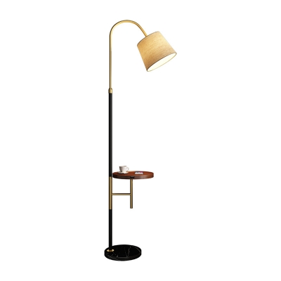 Tapered Floor Reading Light Contemporary Fabric 1-Head Black Stand Up Lamp with Table and Curved Arm