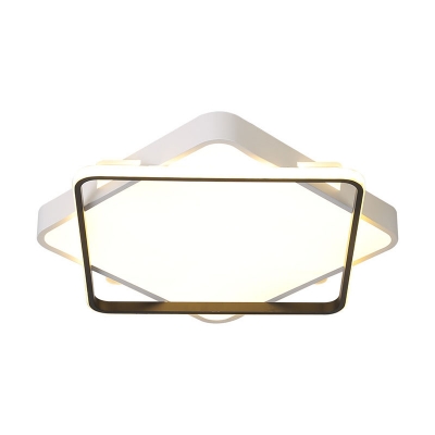 Triangle/Square Overlap Ceiling Light Modern Metal White and Gold LED Flush Mount Light Fixture, 18