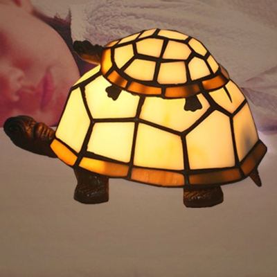 Turtle Mom and Baby Table Light Tiffany Stained Glass Single-Bulb White/Red Night Lamp for Nursery