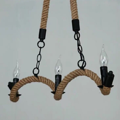 Twisted Hand-Wrapped Rope Pendant Lamp Lodge 3 Bulbs Dining Room Island Light Fixture in Black