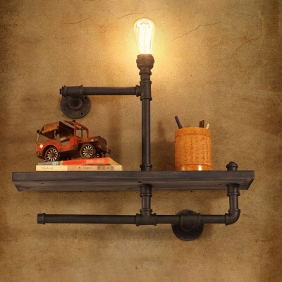 Wrought Iron Rust Wall Light W-Shaped/3-Tray/Maze Piping 1/2/3-Bulb Industrial Wall Lamp Fixture for Bedroom