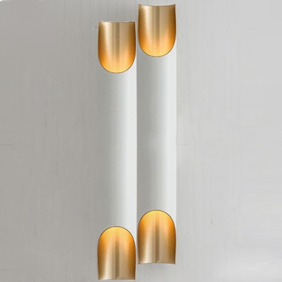 1/2-Bulb Bedroom Wall Sconce Postmodern Black/White and Brass Inside Wall Light with Tube Metal Shade