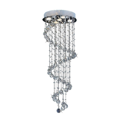 1/3/5-Head Spiraling Flush Mount Lamp Modern Stainless Steel Crystal Draping Close to Ceiling Light