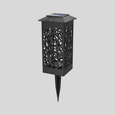 1 Pc Hollowed-out Solar Stake Lamp Vintage Metal Patio LED Pathway Light in Black, Warm/White Light