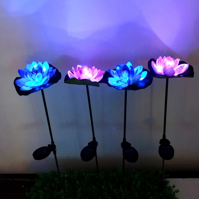 1 Piece Lotus Blossom LED Solar Lawn Lamp Modern Plastic Garden Stake Light in Blue/Red