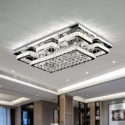 2-Tier Rectangle Living Room Ceiling Light Modern Crystal 39.5