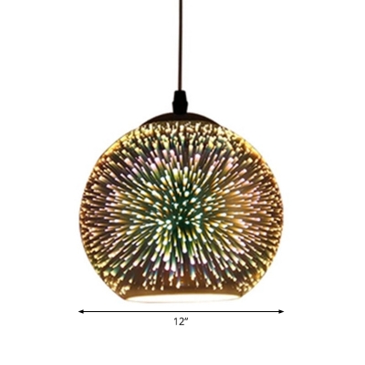3D Firework/Striped Glass Globe Pendant Lamp Modern 1-Bulb Gold Hanging Light Fixture, 8