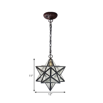3D Star Pendant Light Fixture Vintage Clear Ripple Glass Single Black Hanging Ceiling Lamp