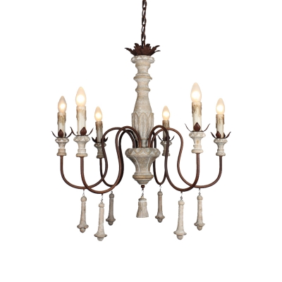 6/12 Lights Candelabrum Chandelier French Country Distressed Wood Metal Hanging Light Fixture