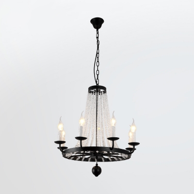 8/10/12 Lights Candle Ceiling Pendant Rustic Black Iron Chandelier with Beaded Crystal Decor