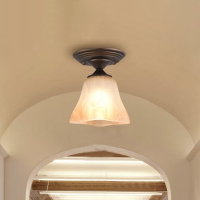 Amber Alabaster Glass Bell Flush Light, Alabaster Glass Bell Lamp Shade