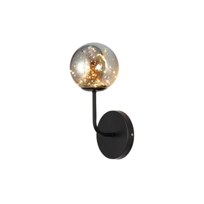 Amber/Smoke Grey Glass Ball Sconce Simple Black/Gold Starry LED Wall Mounted Light Fixture for Bedroom