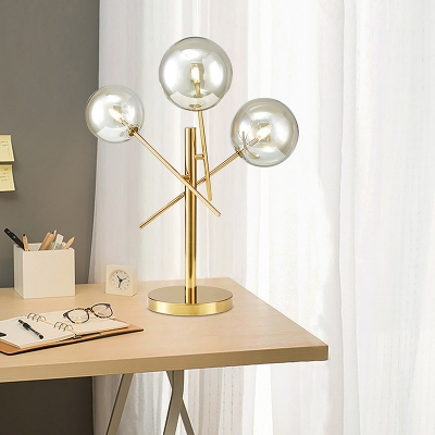 Ball Rotatable Bedside Table Lamp Silver Glass 3 Heads Postmodern Nightstand Light in Gold