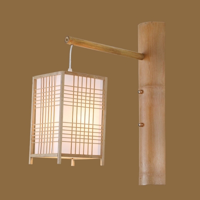 Barrel/Rectangle Wall Hanging Light Japanese Style Bamboo Single Wood Wall Lamp for Hotel