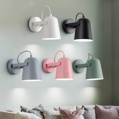 Bell Bedside Wall Mount Reading Light Metal 1-Light Macaron Wall Lamp with Adjustable Handle in Pink/White/Grey
