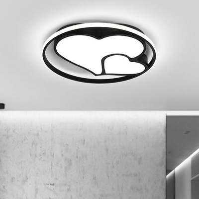 Black Loving Heart Flush Light Fixture Modern Acrylic LED Round Ceiling Lamp in Warm/White Light