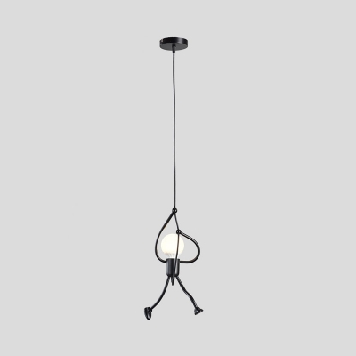 Black Small Man Hanging Lamp Novelty Artistic Single Iron Suspension Pendant Light