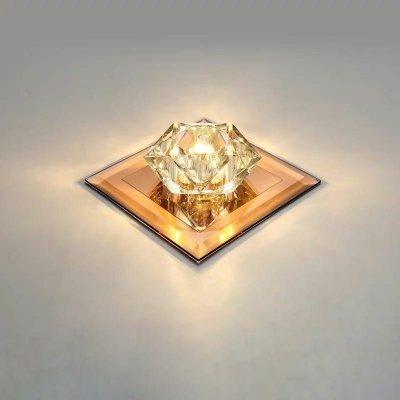 Black/Tan Gemstone Ceiling Lighting Simplicity Crystal LED Flush Mounted Light in Warm/White Light/Third Gear, 5.5