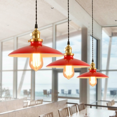 Bowl Dining Room Ceiling Hang Lamp Loft Style Iron 1 Bulb Black/White/Red Pendant Light Fixture with Rotary Switch