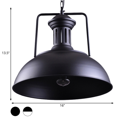 Bowl Iron Small/Large Hanging Lamp Nautical 1 Head Restaurant Ceiling Pendant with Vented Socket in Black/Black-White