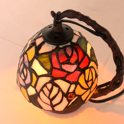 Bowl Nightstand Light Tiffany Stained Art Glass 1 Bulb Green Table Lamp with Blooming Flower Pattern