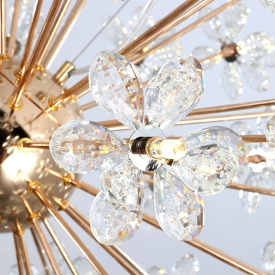 Chrome/Gold Plated Starburst Pendant Lamp Postmodern 18/24/64 Lights Flower Crystal Ceiling Chandelier