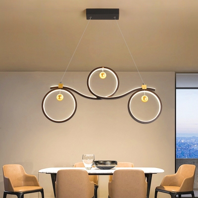 Circle Symmetrical Island Pendant Nordic Metal Black LED Suspension Light in Third Gear/Remote Control Stepless Dimming