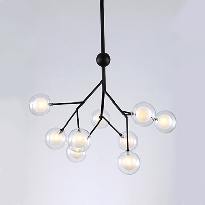 Clear Glass Molecular Chandelier Postmodern 9/27/63 Bulbs Hanging Pendant Light in Black/Gold for Restaurant