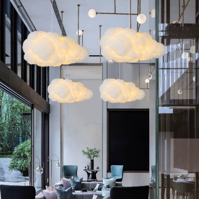 Cloud Commercial Pendant Lighting Artistic Cotton 1 Bulb Restaurant Hanging Lamp in White, 23.5
