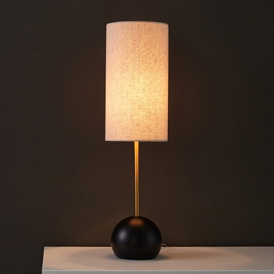 Creative Simple Single Night Lamp Flaxen/White Column Table Light with Fabric Shade and Dome Base