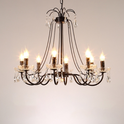 Crystal Black Chandelier Lamp Candlestick 5/6/8-Head Rustic Hanging Light with/without Lampshade