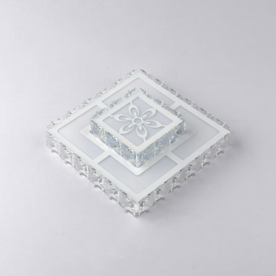 Crystal Encrusted Round/Square Flushmount Modern Black/White LED Ceiling Mount Light Fixture in Warm/White Light