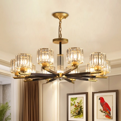 Cylinder Living Room Suspension Lighting Prismatic Crystal 3/6/10-Light Postmodern Chandelier in Gold