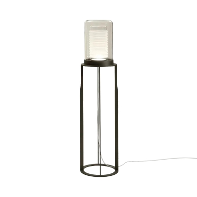 Cylindrical Small/Large Floor Lighting Designer Clear Glass Single Black Floor Lamp with Open Base