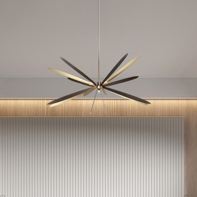 Dragonfly Hanging Chandelier Minimalist Metal 6 Lights Dining Room Suspension Pendant in Black and Brass