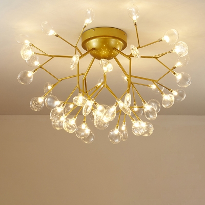 Firefly Bedroom Flush Ceiling Light Acrylic/Clear Glass 36/45 Lights Modern Flushmount Lighting in White-Brass/Brass