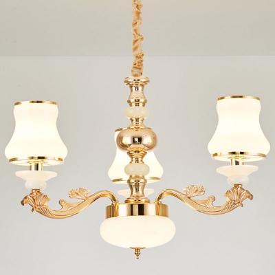 Flared White Glass Chandelier Light Traditional 1/2/3-Head Living Room Wall Mounted Lamp in Gold