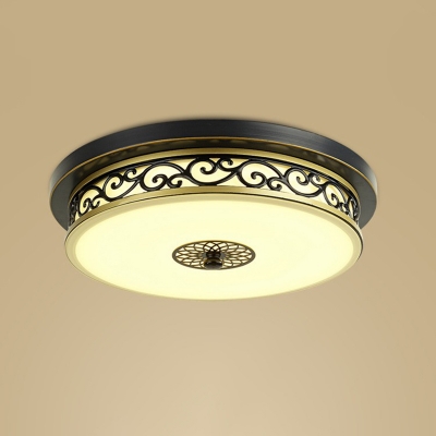 Frosted Glass Round Ceiling Lighting Retro Dining Room Small/Medium/Large LED Flush Mount in Black/Gold, Warm/White Light/Third Gear
