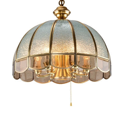Gold 1/6-Head Hanging Light Traditional Water Glass Dome Chandelier Lamp with Scalloped Trim