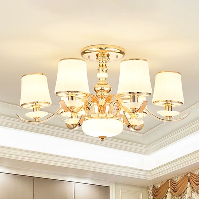 Gold Bucket Shaped Chandelier Modern Opaline Glass 8/10/15-Head Living Room Hanging Ceiling Light