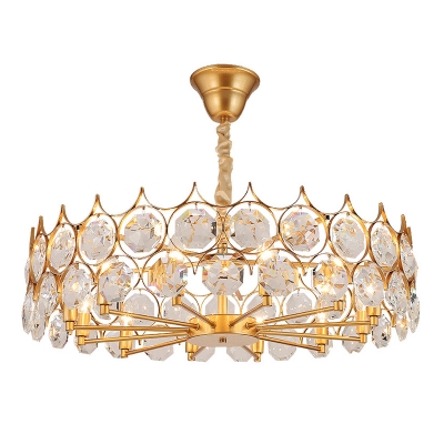 Gold Round/Rectangle Chandelier Postmodern 10/12/16 Lights Faceted Crystal Hanging Lamp, Small/Medium/Large