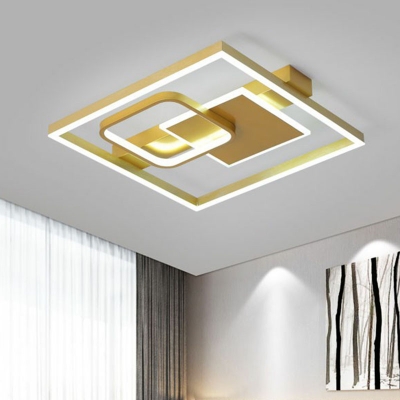 Gold Round/Square Ceiling Flush Mount Contemporary Metal Small/Large LED Flush Light Fixture for Hotel